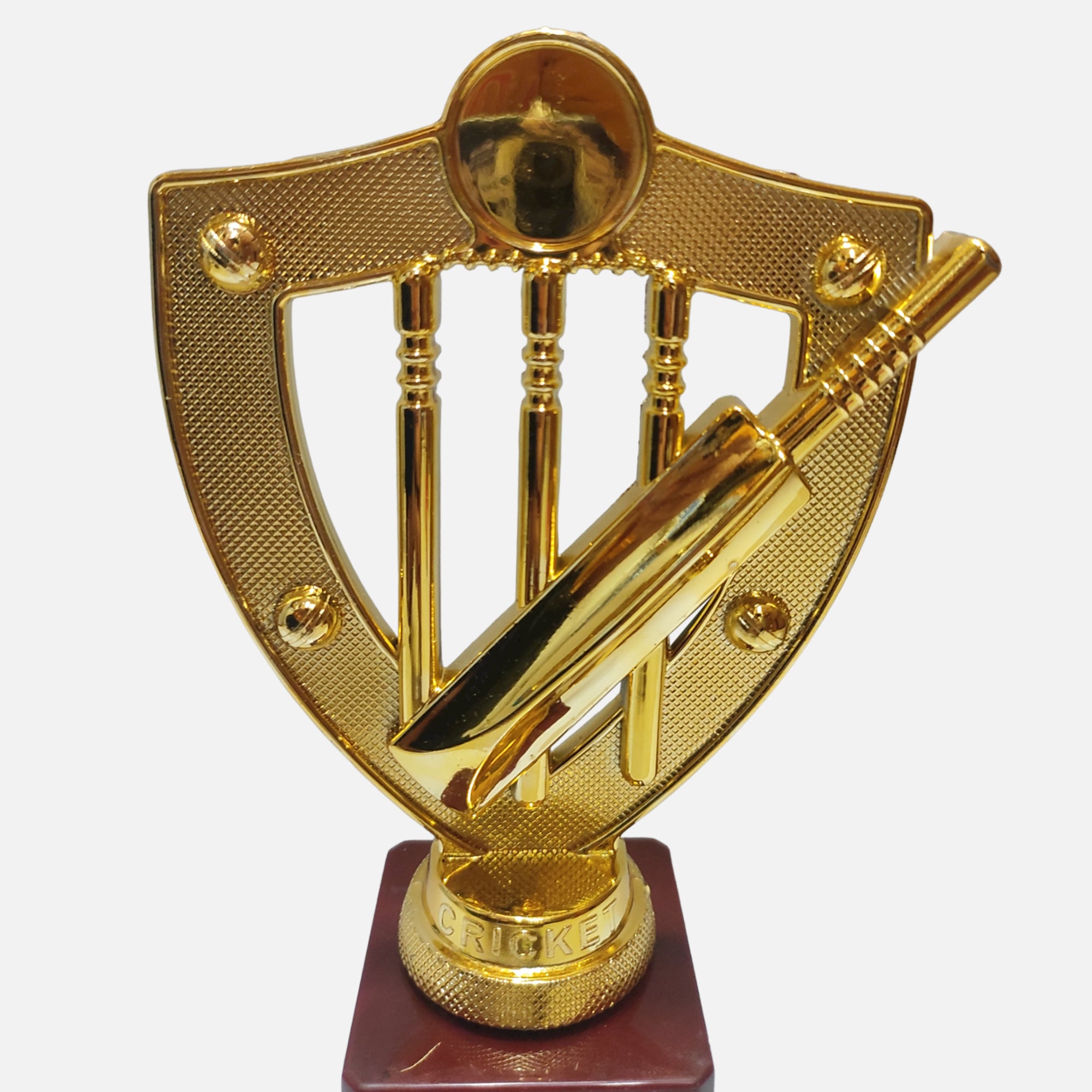 Trophy Galaxy 8.5 Inch Golden Fiber Cricket Trophy with Bat, Ball & Stumps on Fiber Base – Premium Sports Award for Cricket Tournaments, Matches & Events