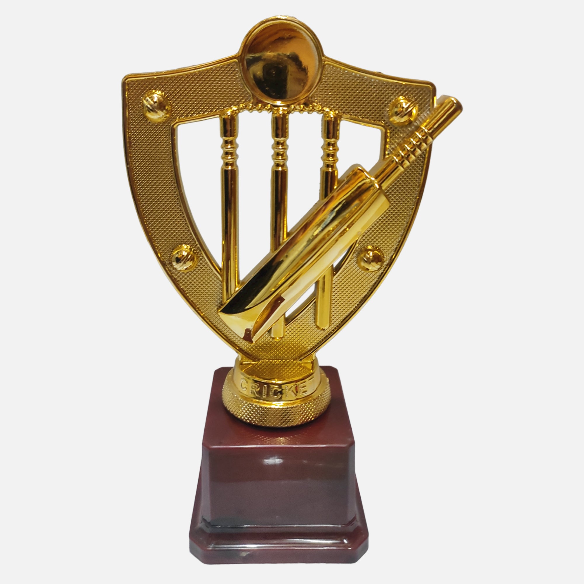 Trophy Galaxy 8.5 Inch Golden Fiber Cricket Trophy with Bat, Ball & Stumps on Fiber Base – Premium Sports Award for Cricket Tournaments, Matches & Events