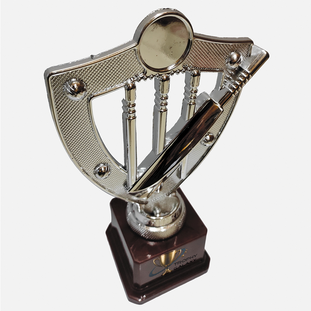 Trophy Galaxy 8.5 Inch Golden Fiber Cricket Trophy with Bat, Ball & Stumps on Fiber Base – Premium Sports Award for Cricket Tournaments, Matches & Events