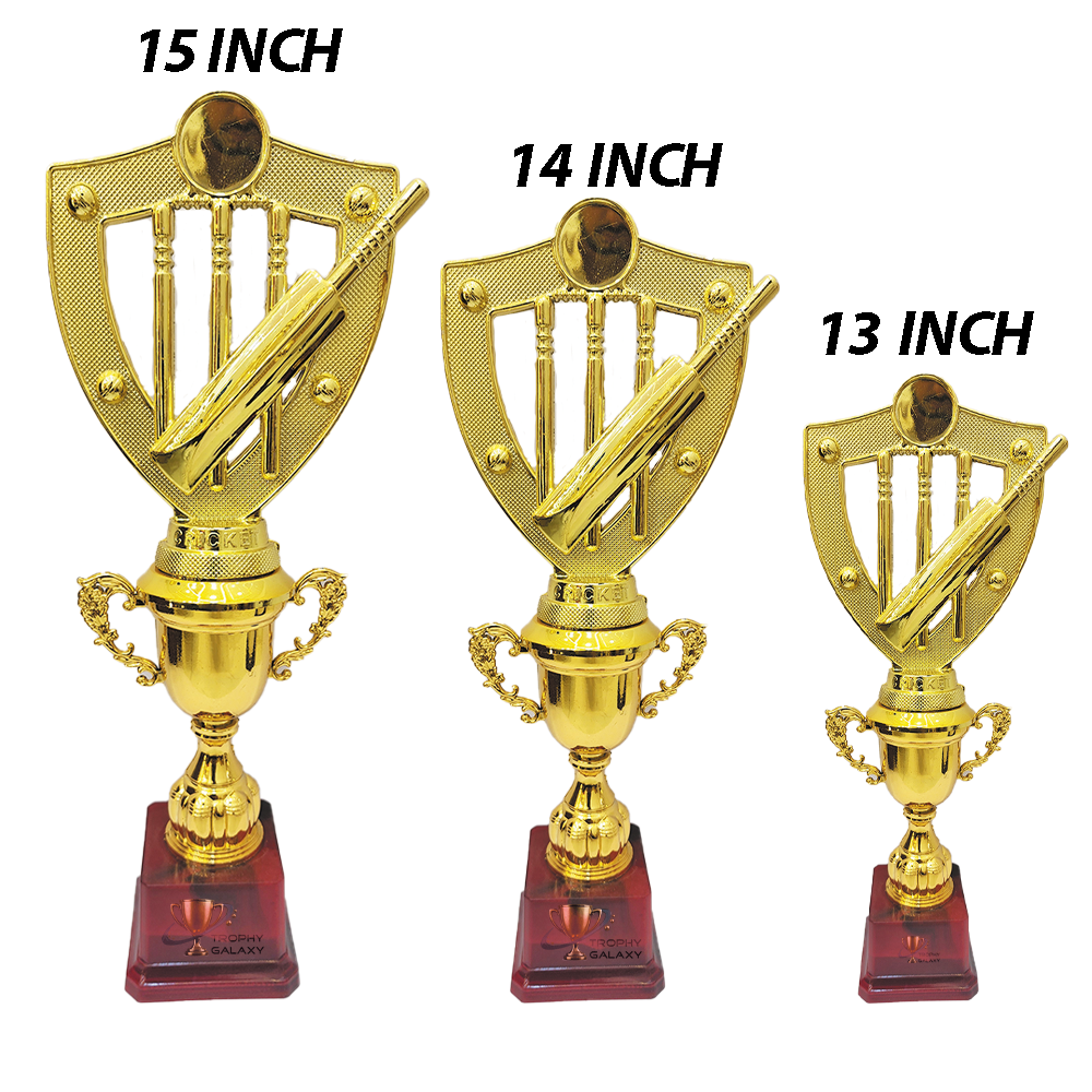 Trophy Galaxy Cricket Stump Trophy in three sizes: 13 inch, 14 inch & 15 inch.