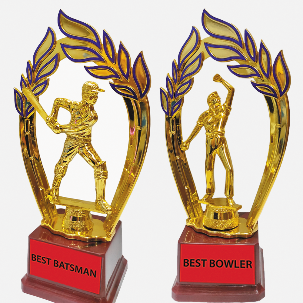 Trophy Galaxy Premium 11.5 Inch Best Batsman & Best Bowler Gold Trophy Set of 2– Cricket Tournament Awards