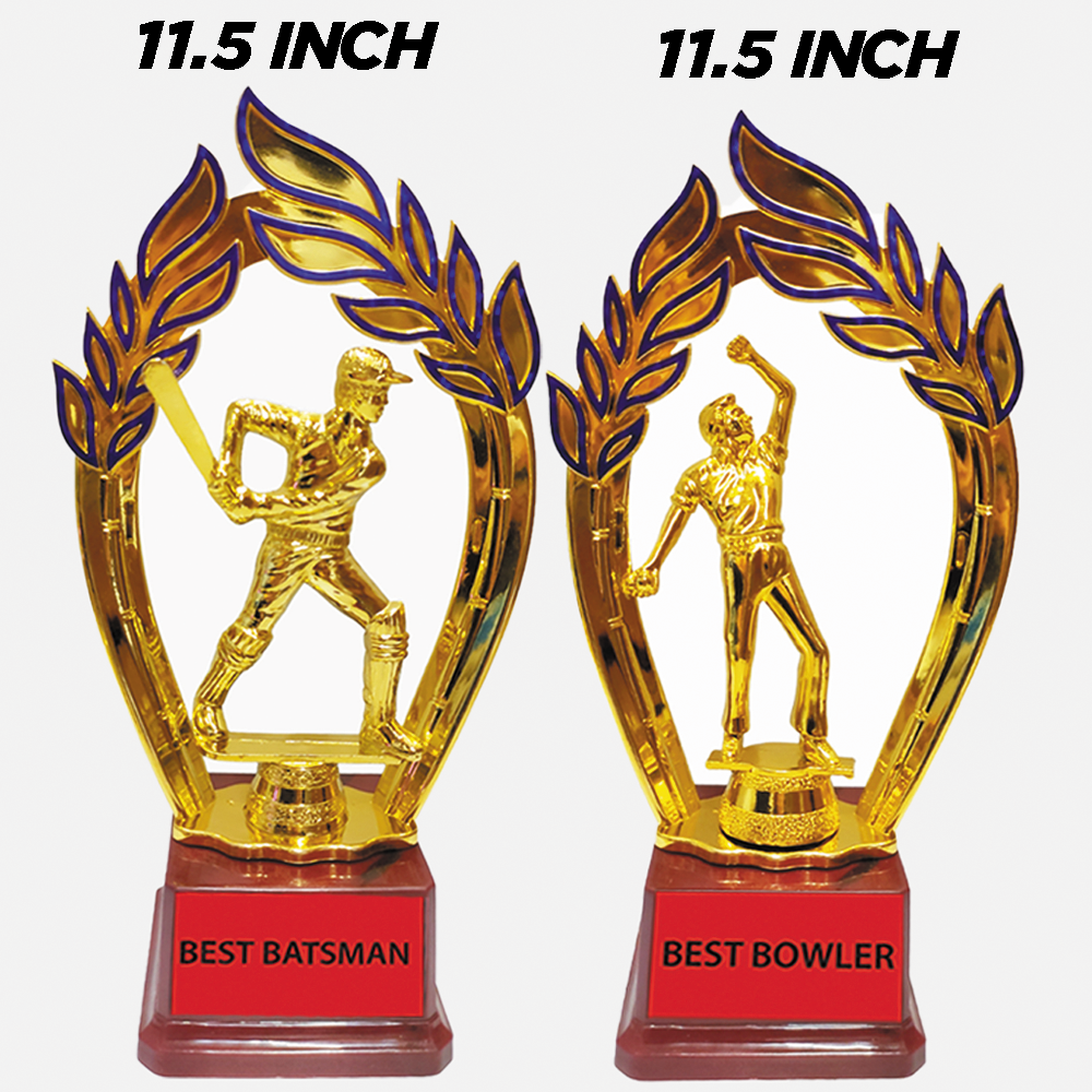 Trophy Galaxy Premium 11.5 Inch Best Batsman & Best Bowler Gold Trophy Set of 2– Cricket Tournament Awards