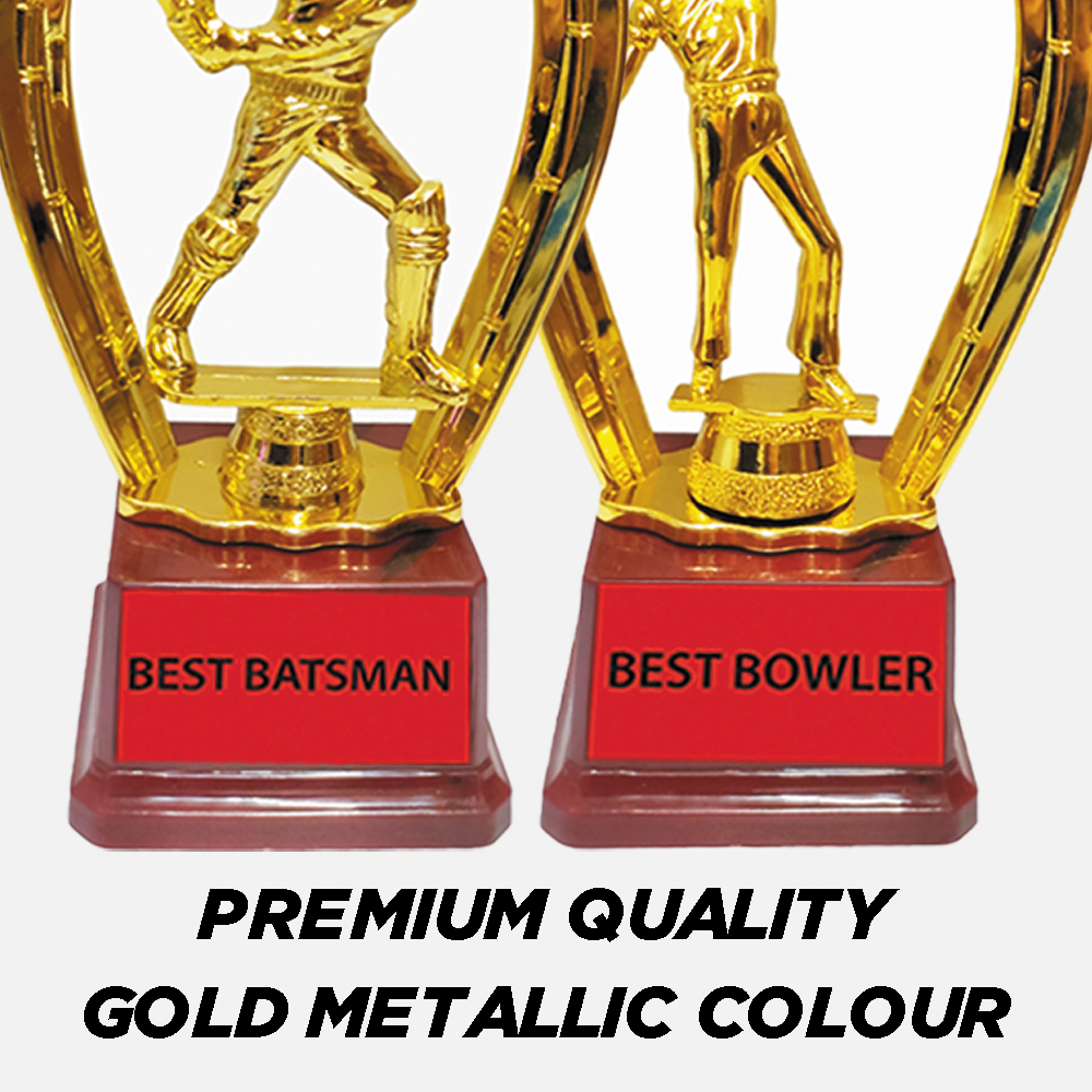 Trophy Galaxy Premium 11.5 Inch Best Batsman & Best Bowler Gold Trophy Set of 2– Cricket Tournament Awards