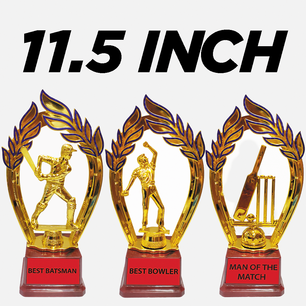 Trophy Galaxy Premium 11.5 Inch Cricket Trophy Set – Best Batsman, Best Bowler & Man of the Match Awards