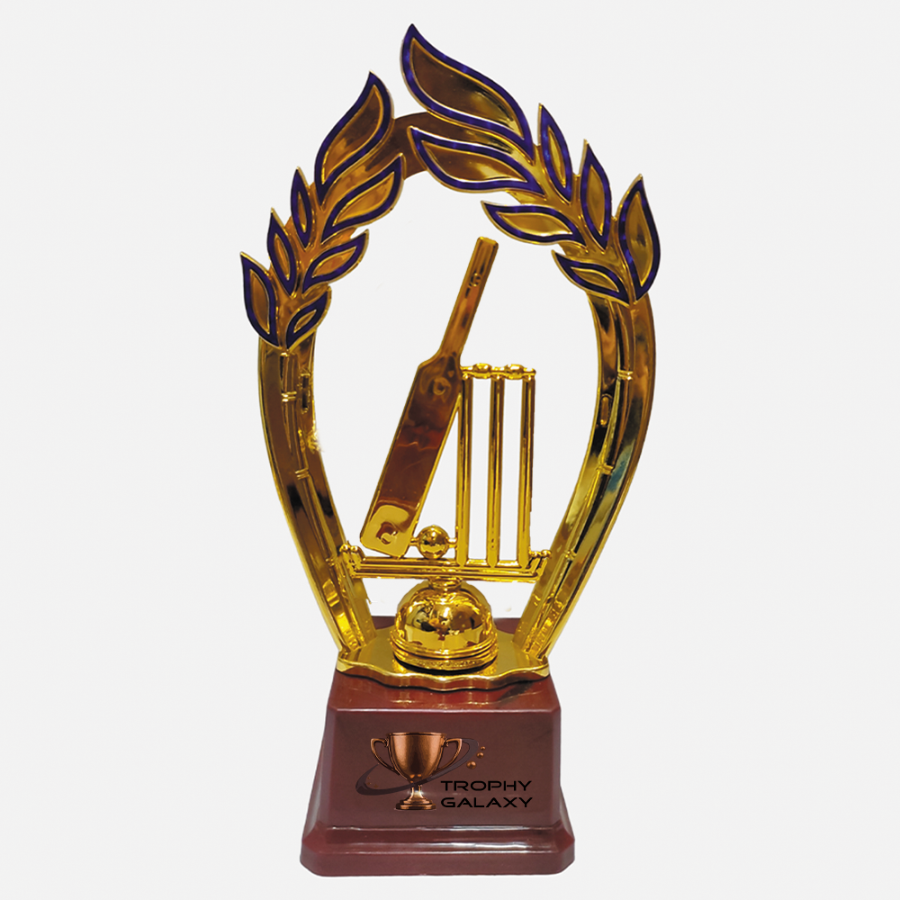 Trophy Galaxy Premium 11.5 Inch Gold Cricket Bat & Stumps Trophy – Elegant Award for Cricket Achievements