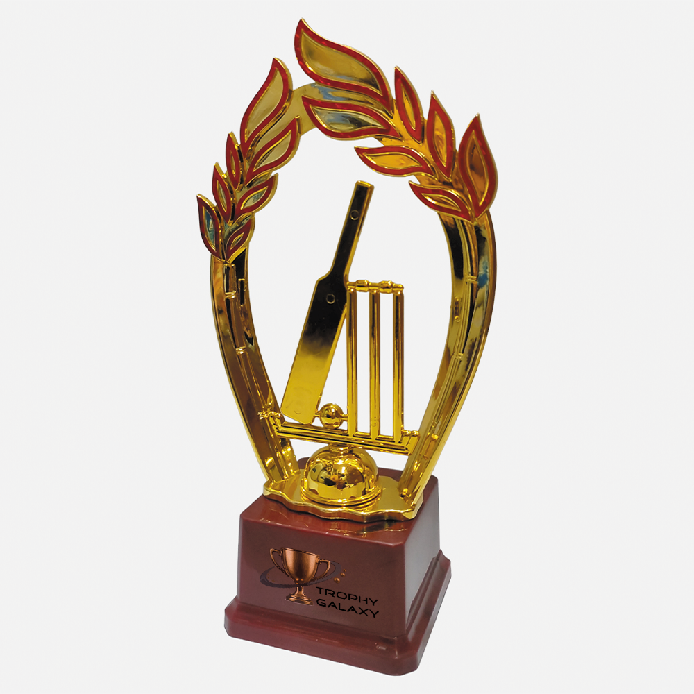 Trophy Galaxy Premium 11.5 Inch Gold Cricket Bat & Stumps Trophy – Elegant Award for Cricket Achievements