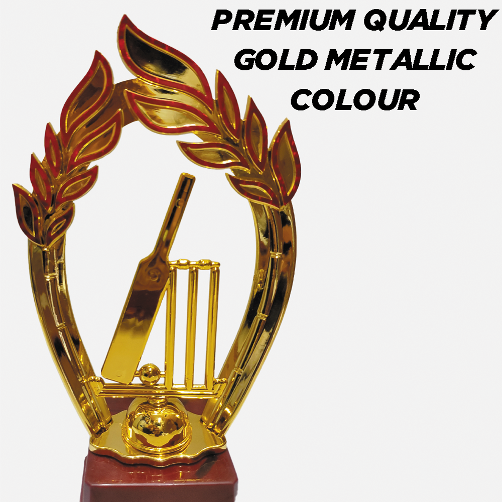 Trophy Galaxy Premium 11.5 Inch Gold Cricket Bat & Stumps Trophy – Elegant Award for Cricket Achievements