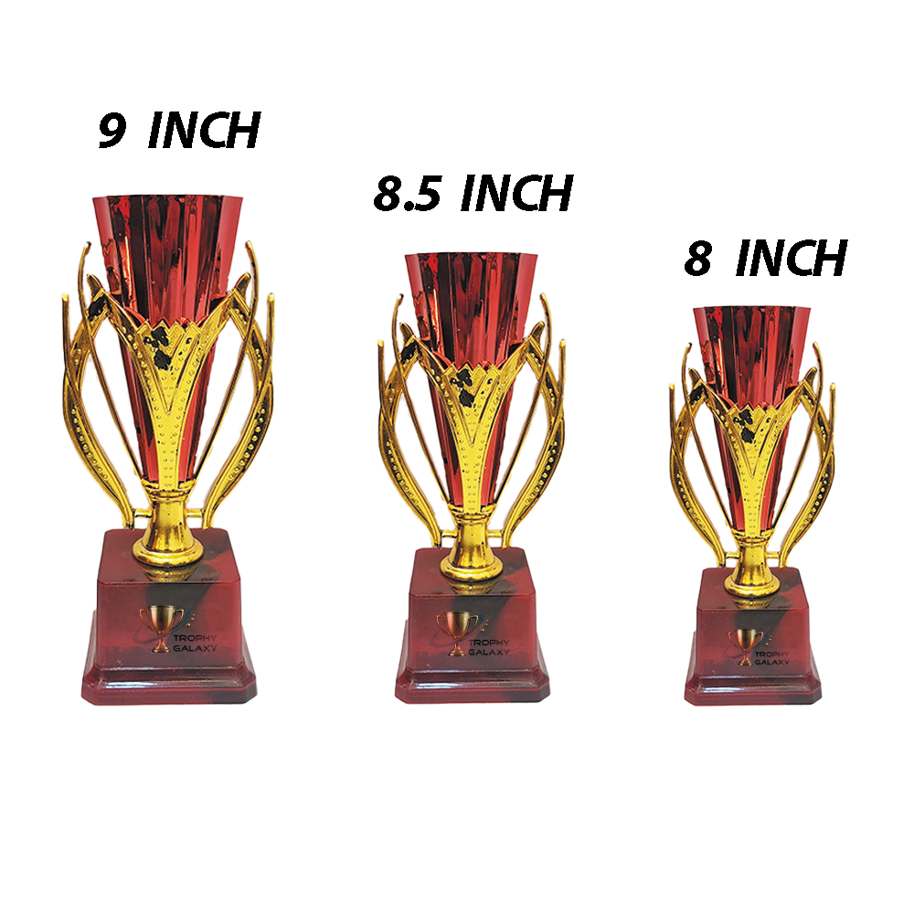 Trophy Galaxy Red Cone Trophy in three sizes: 8 inch, 8.5 inch & 9 inch to suit different levels of recognition.